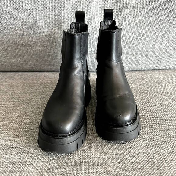 ASH Links Black Leather Platform‎ Chelsea Boots US 5 EU 35 Lug Sole Chunky Heel - Picture 9 of 16
